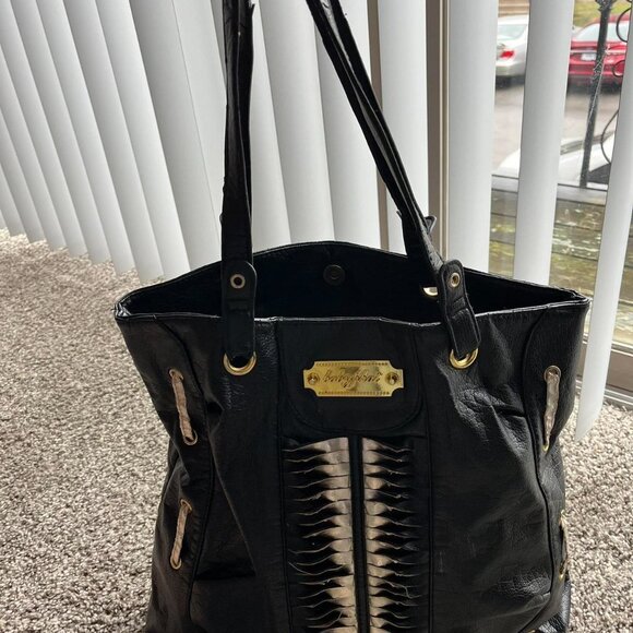 Y2K Baby Phat Purse Womens Black Faux Leather Shoulder Bag Gold Hardware - Picture 2 of 8